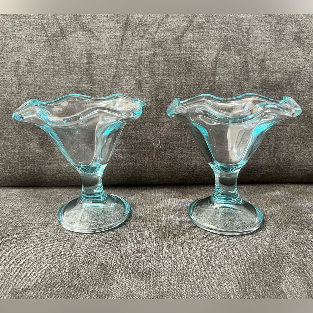 Ice Cream Glass Italy Sea Blue Parfait Cup Made In Italy Vintage